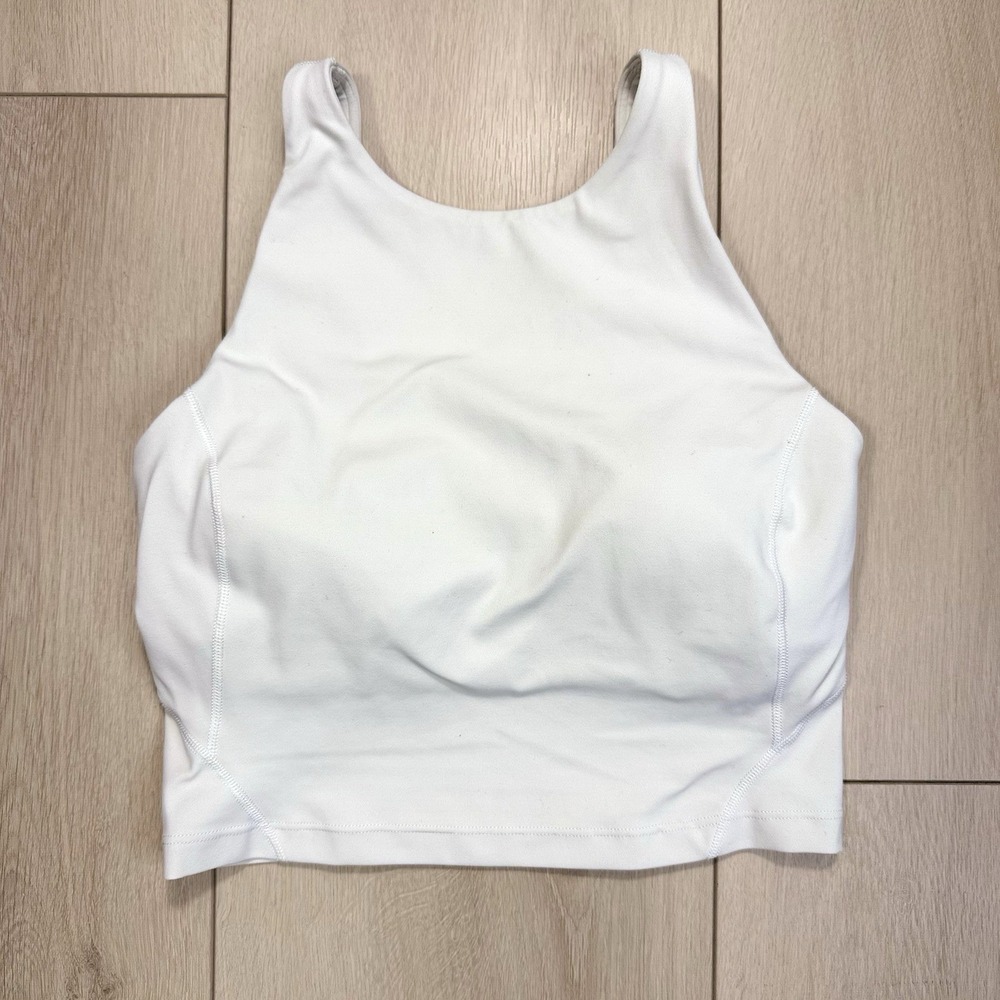 Lululemon Womens 4 White‎ Longline High Neck Sports Bra Yoga Training Athleisure